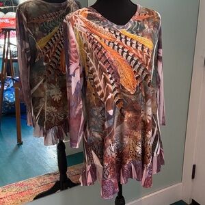 Cactus Multicolor Feather Print Tunic